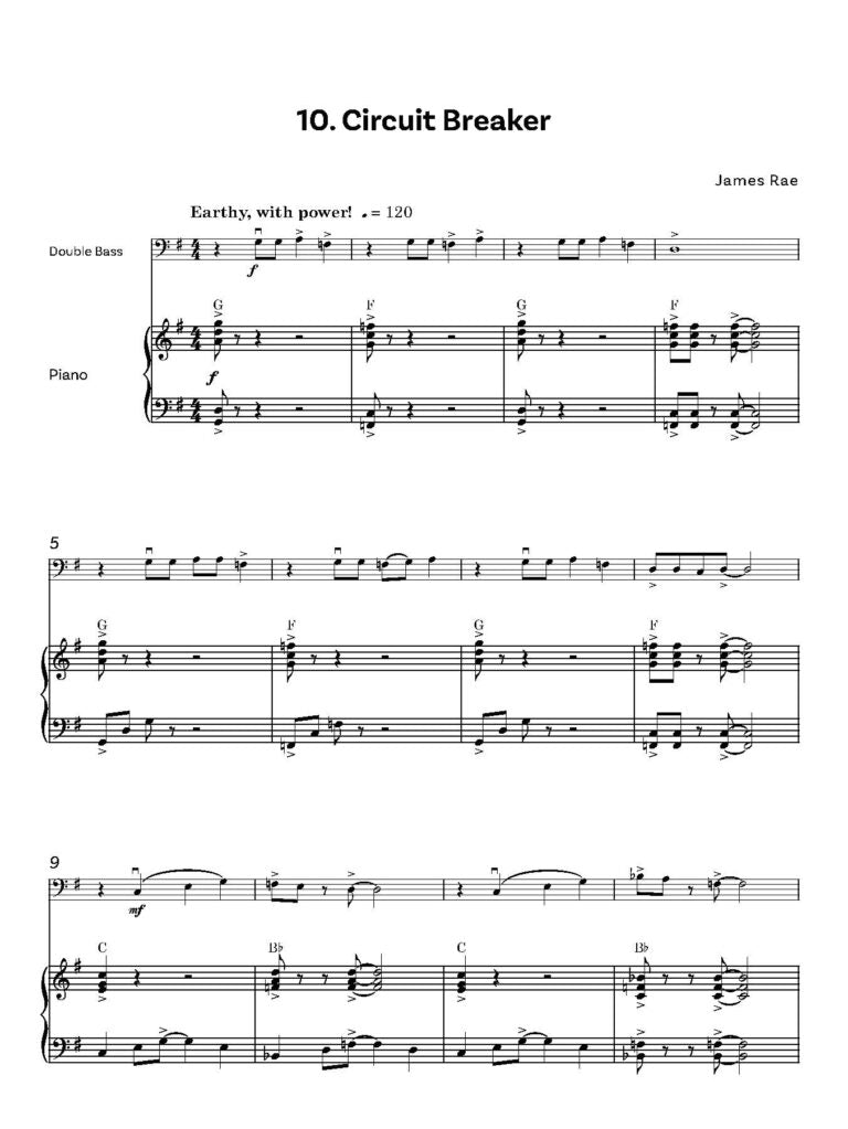 Rae, James  - Fully Charged! for Double Bass and piano - Digital Download