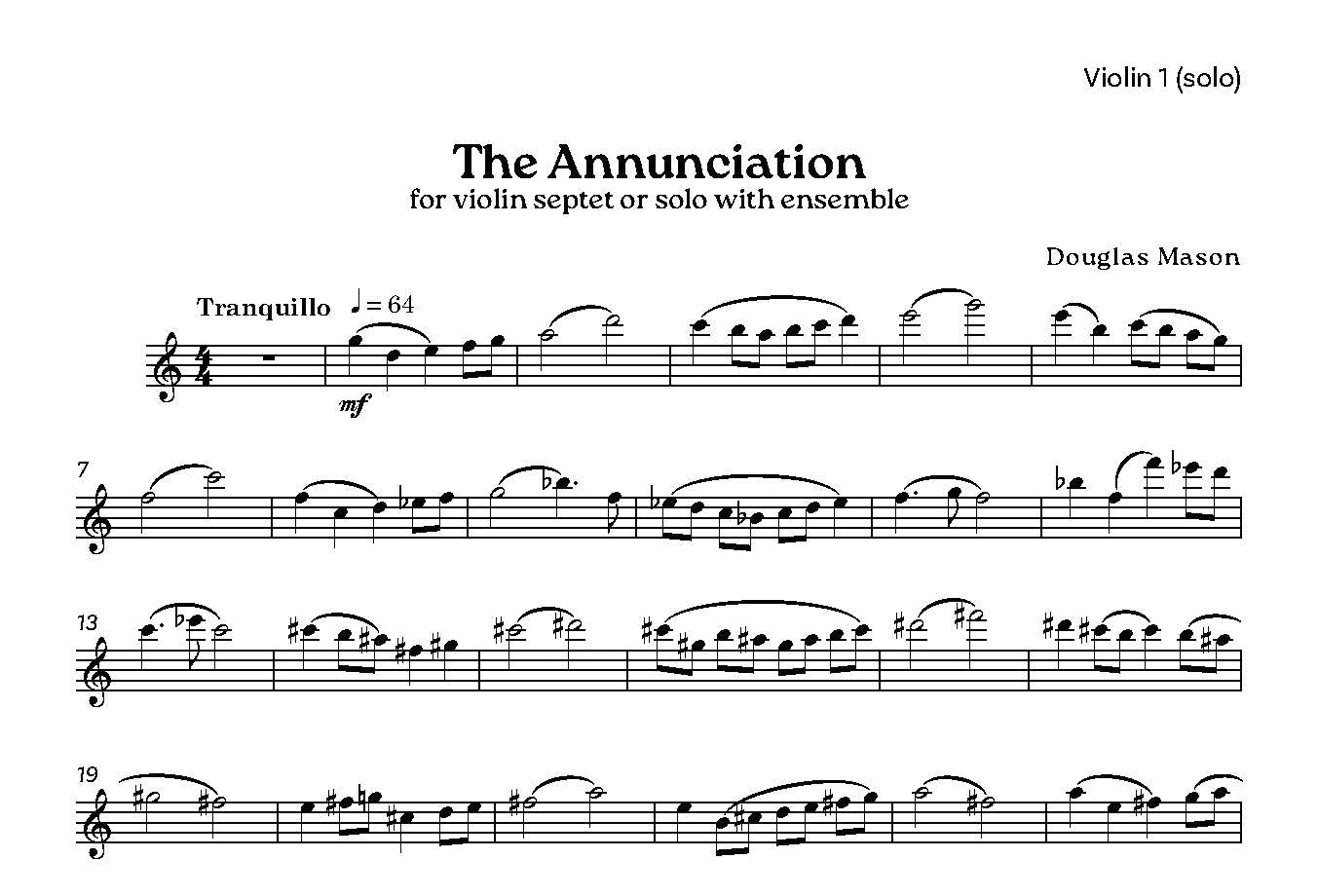 Mason, Douglas - The Annunciation - Violin Ensemble - Digital Download