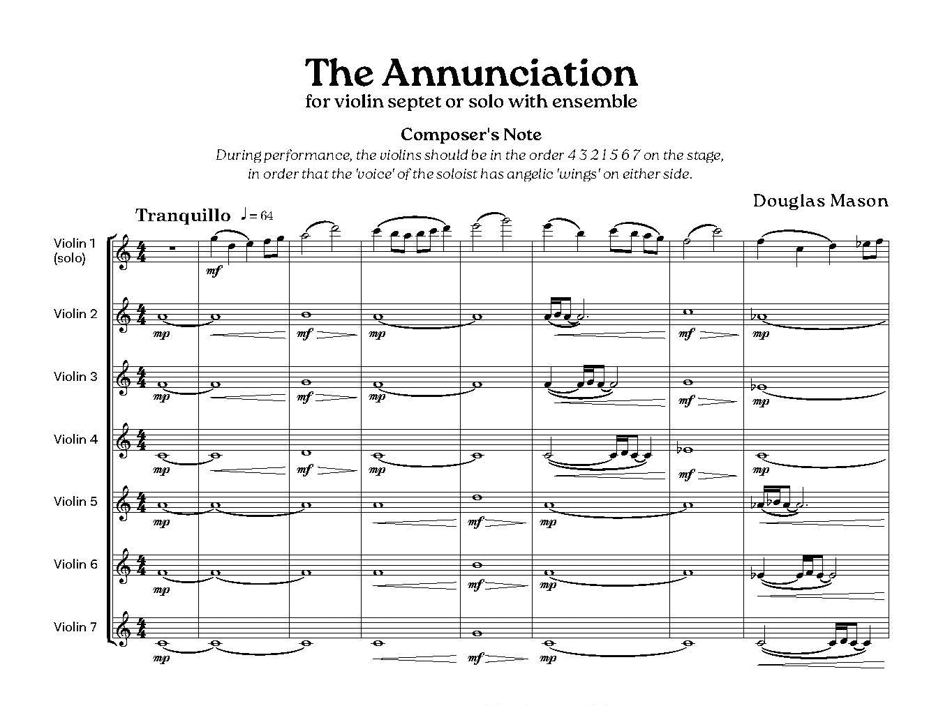 Mason, Douglas - The Annunciation - Violin Ensemble - Digital Download