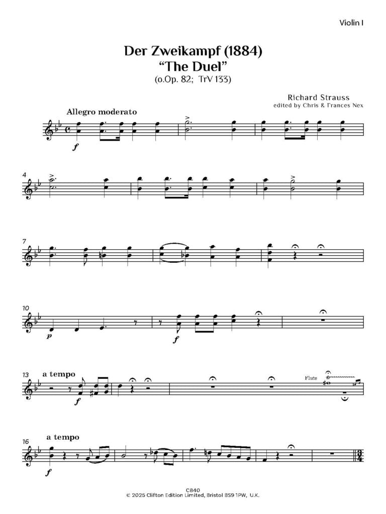 Straus: der Zweikampf “The Duel” — Orchestral Score and Parts (o.Op. 82; TrV 133) - Digital Download