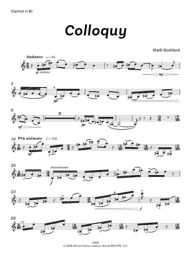 Goddard, M - Colloquy for clarinet and guitar - (Digital Download)