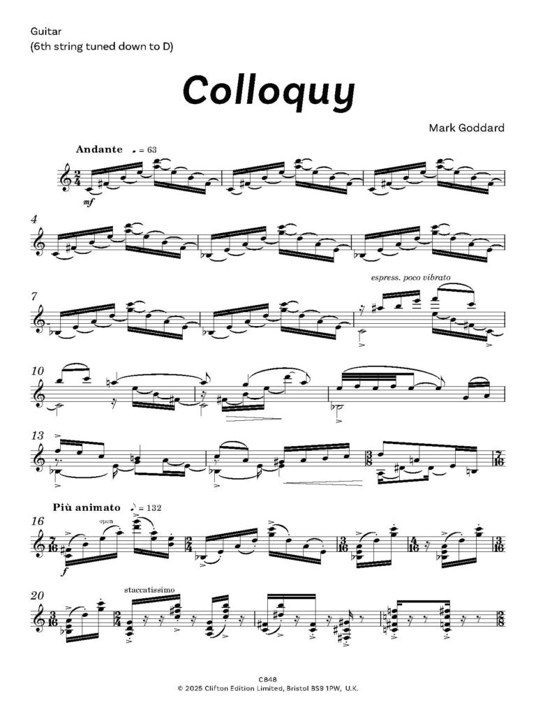 Goddard, M - Colloquy for clarinet and guitar - (Digital Download)