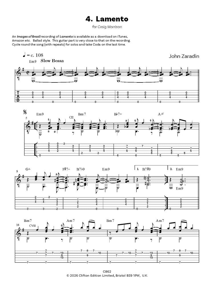 Zaradin, John: Dedications for Solo Guitar: 12 pieces in Jazz and Latin mood (Digital Download)