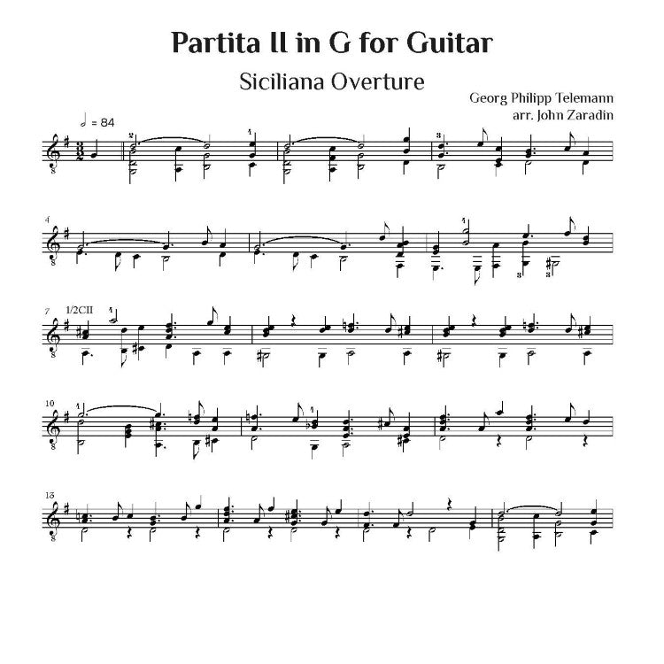 Telemann, Georg Philipp: Suite II for Guitar (Digital Download)