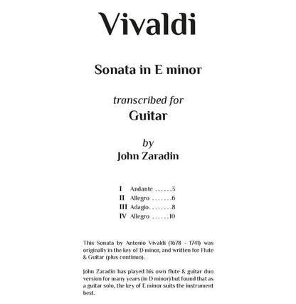 Vivaldi, Antonio: Sonata in E minor for solo guitar (Digital Download)