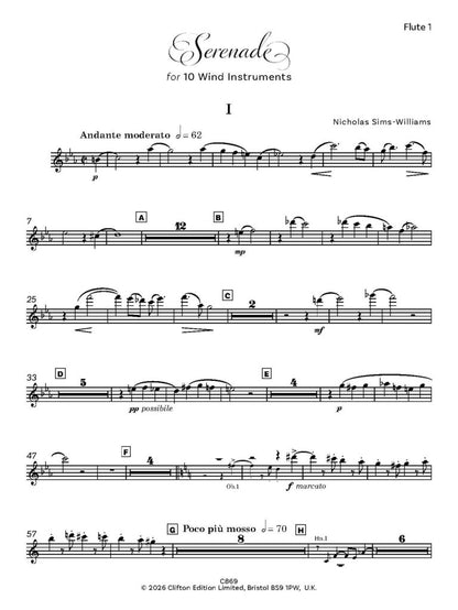 Sims-Williams, N - Serenade for ten wind instruments – Parts - Digital Download