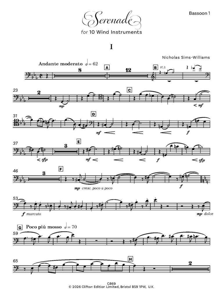 Sims-Williams, N - Serenade for ten wind instruments – Parts - Digital Download