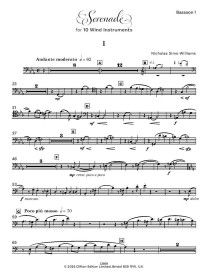 Sims-Williams, N - Serenade for ten wind instruments – Parts - Digital Download