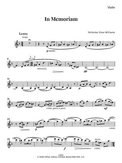 Nicholas Sims-Williams - In Memoriam for string trio - (Digital Downlaod)