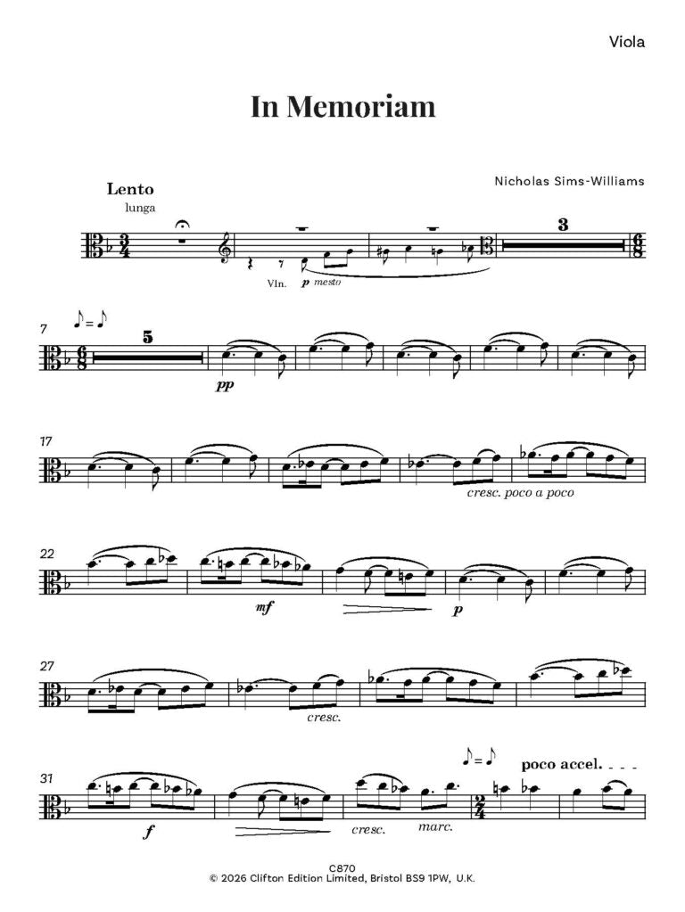Nicholas Sims-Williams - In Memoriam for string trio - (Digital Downlaod)