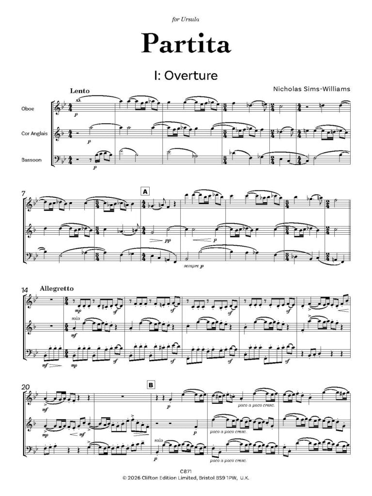 Nicholas Sims-Williams - Partita for wind trio - (Digital Downlaod)