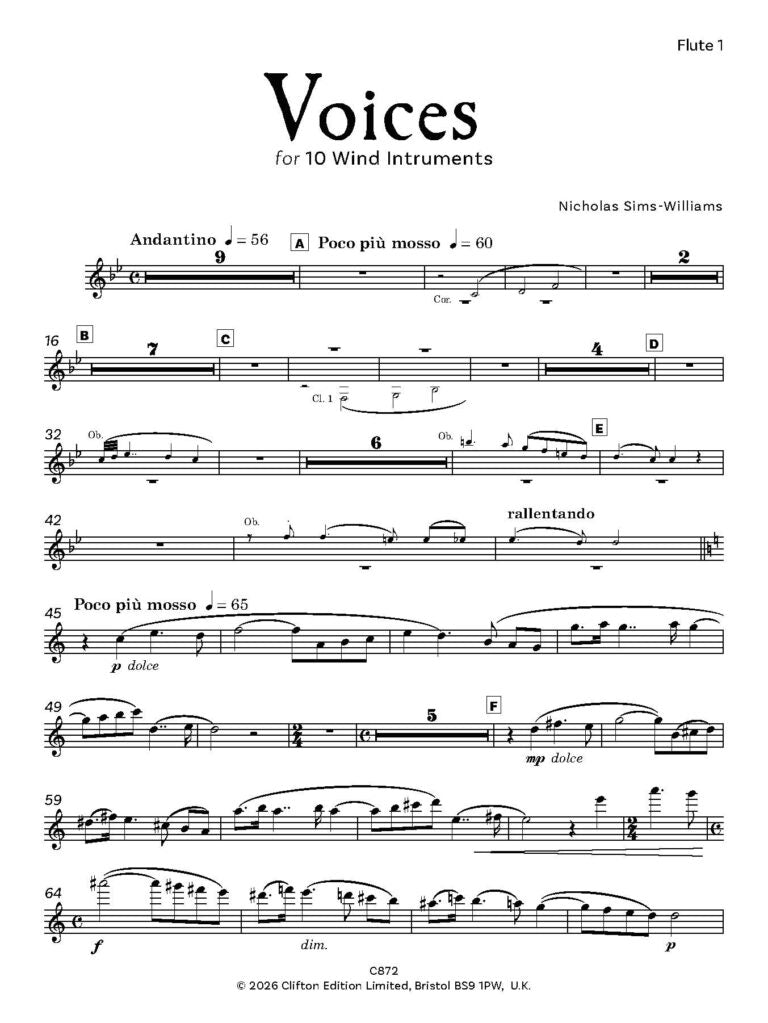 Nicholas Sims-Williams - Voices for 10 wind instruments - (Digital Download)