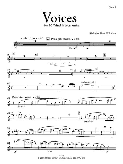 Nicholas Sims-Williams - Voices for 10 wind instruments - (Digital Download)