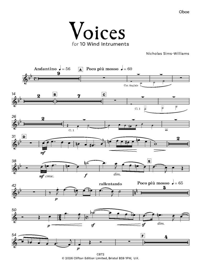 Nicholas Sims-Williams - Voices for 10 wind instruments - (Digital Download)