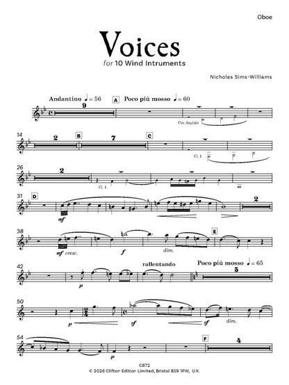 Nicholas Sims-Williams - Voices for 10 wind instruments - (Digital Download)