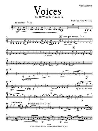 Nicholas Sims-Williams - Voices for 10 wind instruments - (Digital Download)