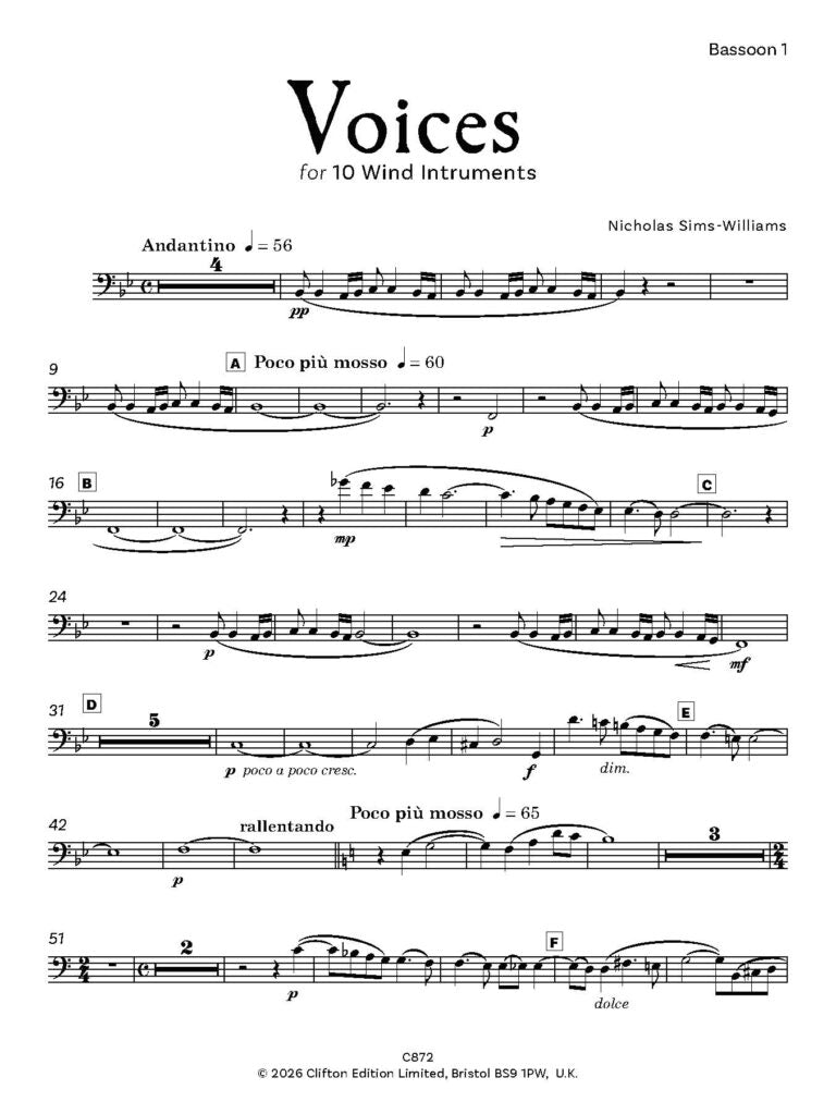Nicholas Sims-Williams - Voices for 10 wind instruments - (Digital Download)