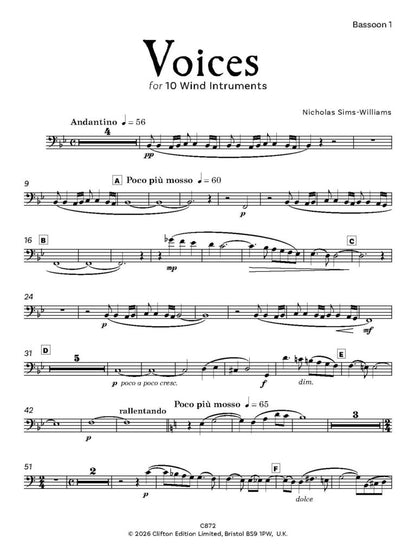 Nicholas Sims-Williams - Voices for 10 wind instruments - (Digital Download)