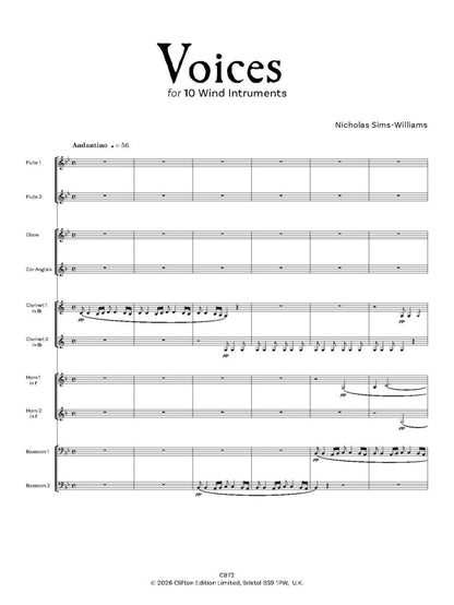 Nicholas Sims-Williams - Voices for 10 wind instruments - (Digital Download)