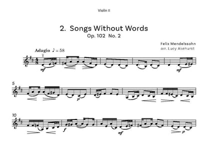 Mendelssohn Miniatures Opus 62 No. 2 and Opus 102 Nos. 2 and 5 for 2 violins and piano Opt Cello- Digital Download