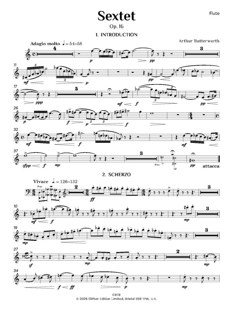 Butterworth, A - Sextet Op. 16 for wind quintet and piano - Digital Download