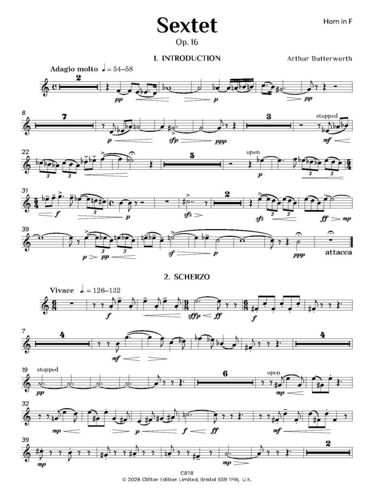 Butterworth, A - Sextet Op. 16 for wind quintet and piano - Digital Download