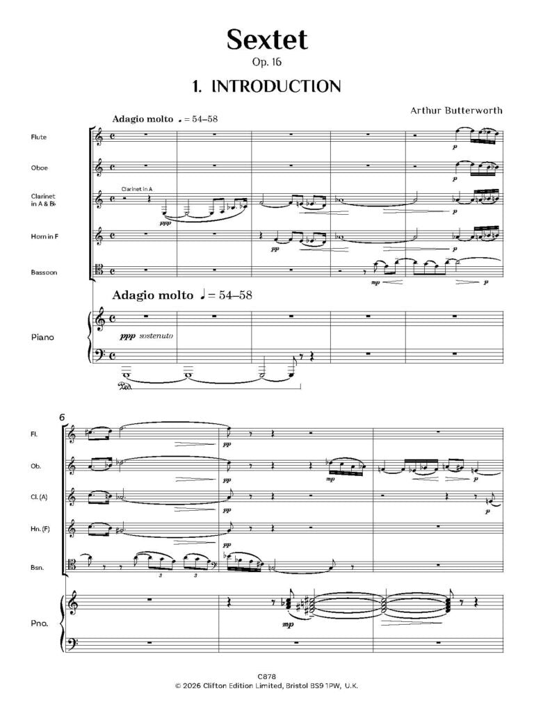 Butterworth, A - Sextet Op. 16 for wind quintet and piano - Digital Download