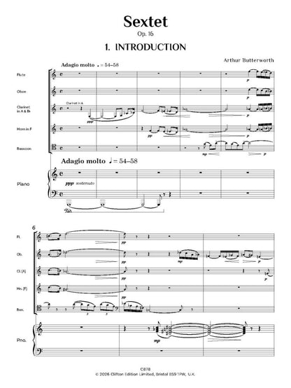 Butterworth, A - Sextet Op. 16 for wind quintet and piano - Digital Download