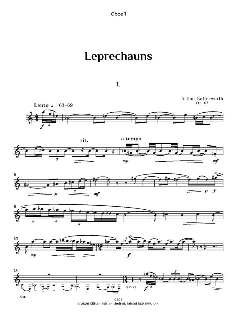 Butterworth, Arthur - Leprechauns Trio (2 Oboes and Cor Anglais) - Digital Download