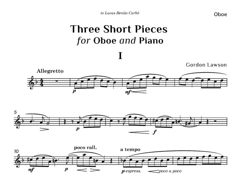 Lawson, Gordon - Three Short Pieces for Oboe and Piano (2025) - (Digital Download)