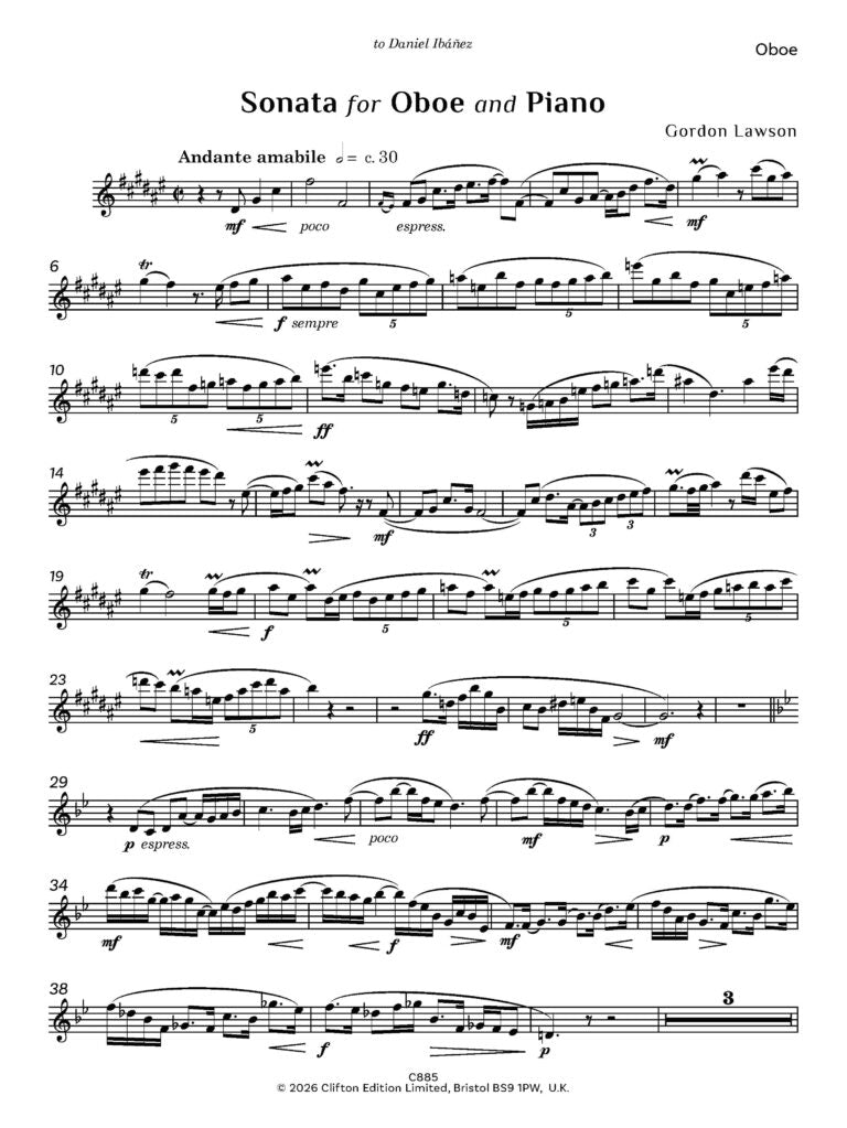Lawson, Gordon - Sonata for Oboe and Piano (2025) - (Digital Download)