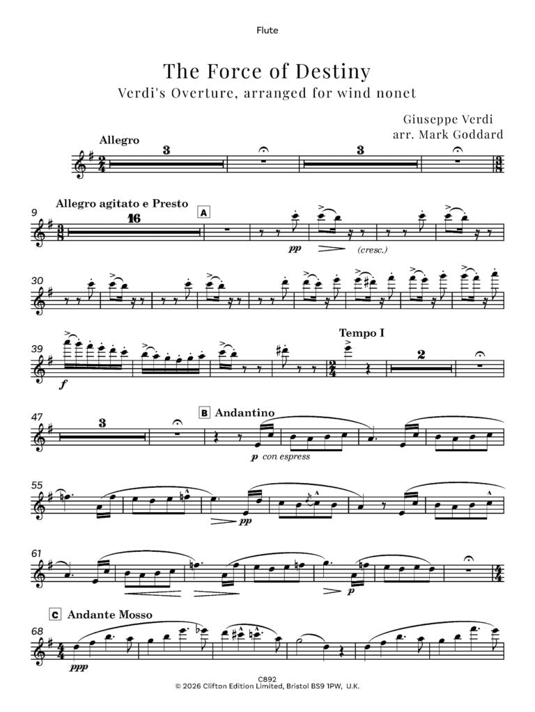 Giuseppe Verdi arr. Mark Goddard - The Force of Destiny Overture for wind nonet- Digital Download