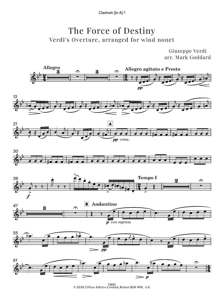 Giuseppe Verdi arr. Mark Goddard - The Force of Destiny Overture for wind nonet- Digital Download