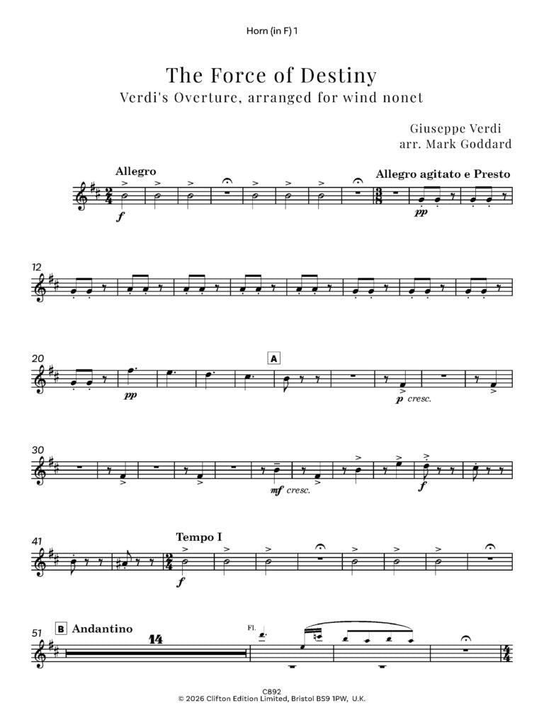 Giuseppe Verdi arr. Mark Goddard - The Force of Destiny Overture for wind nonet- Digital Download
