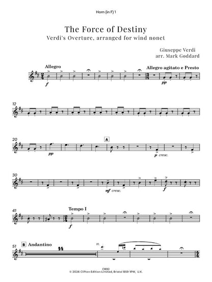 Giuseppe Verdi arr. Mark Goddard - The Force of Destiny Overture for wind nonet- Digital Download