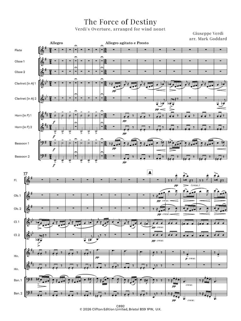 Giuseppe Verdi arr. Mark Goddard - The Force of Destiny Overture for wind nonet- Digital Download