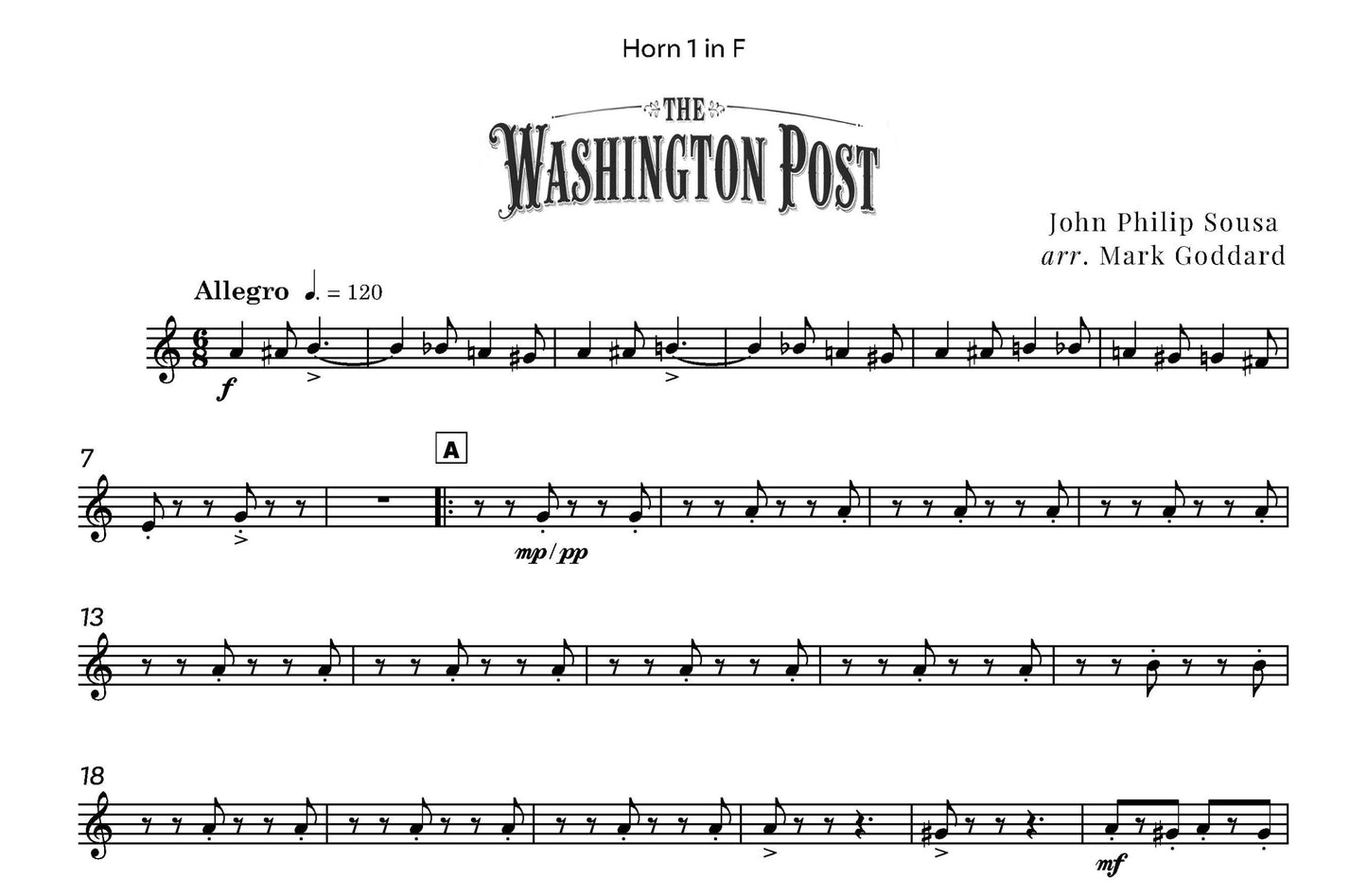 John Philip Sousa arr. Mark Goddard - The Washington Post for Wind Sextet - (Digital Download)