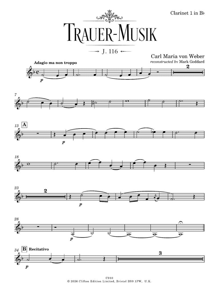 Weber - Trauer-Musik for solo baritone and wind ensemble (Score and Parts) - (Digital Download)