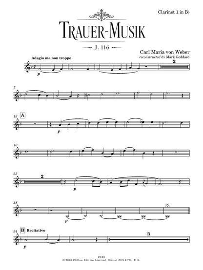 Weber - Trauer-Musik for solo baritone and wind ensemble (Score and Parts) - (Digital Download)