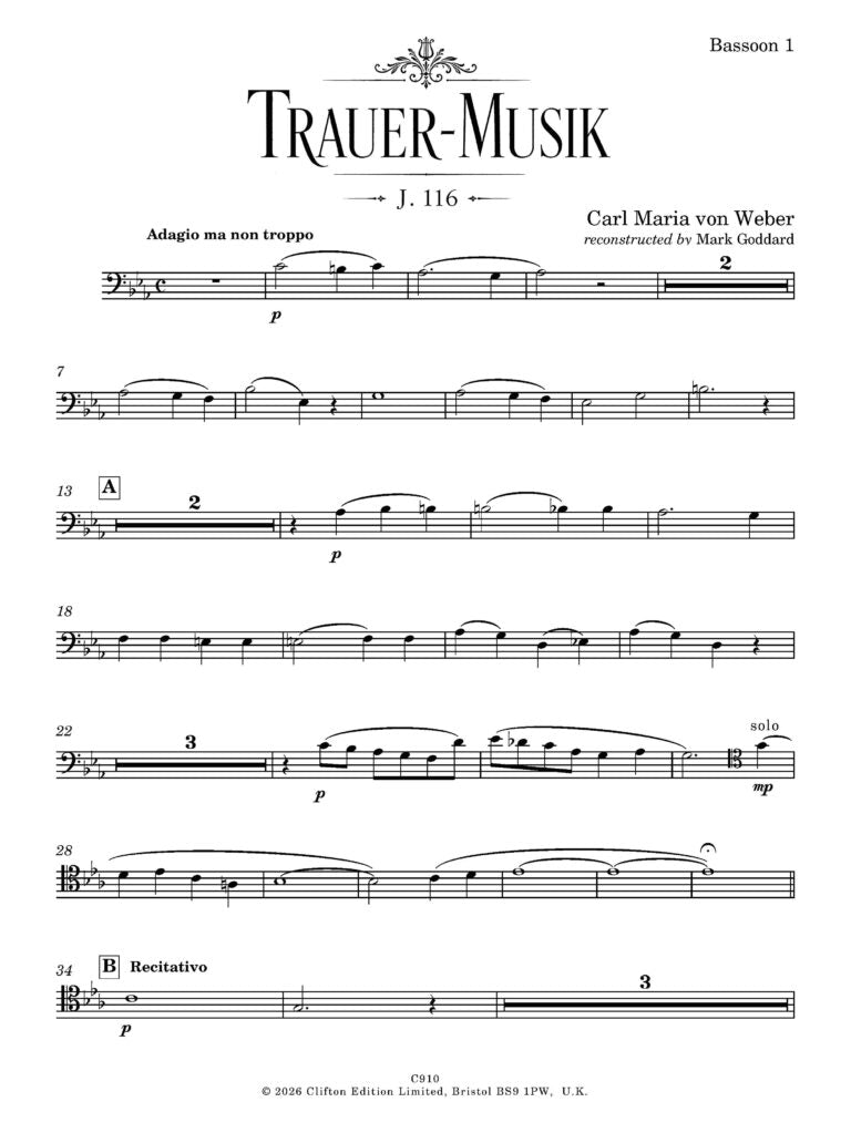 Weber - Trauer-Musik for solo baritone and wind ensemble (Score and Parts) - (Digital Download)