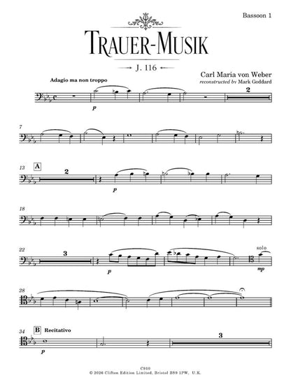 Weber - Trauer-Musik for solo baritone and wind ensemble (Score and Parts) - (Digital Download)