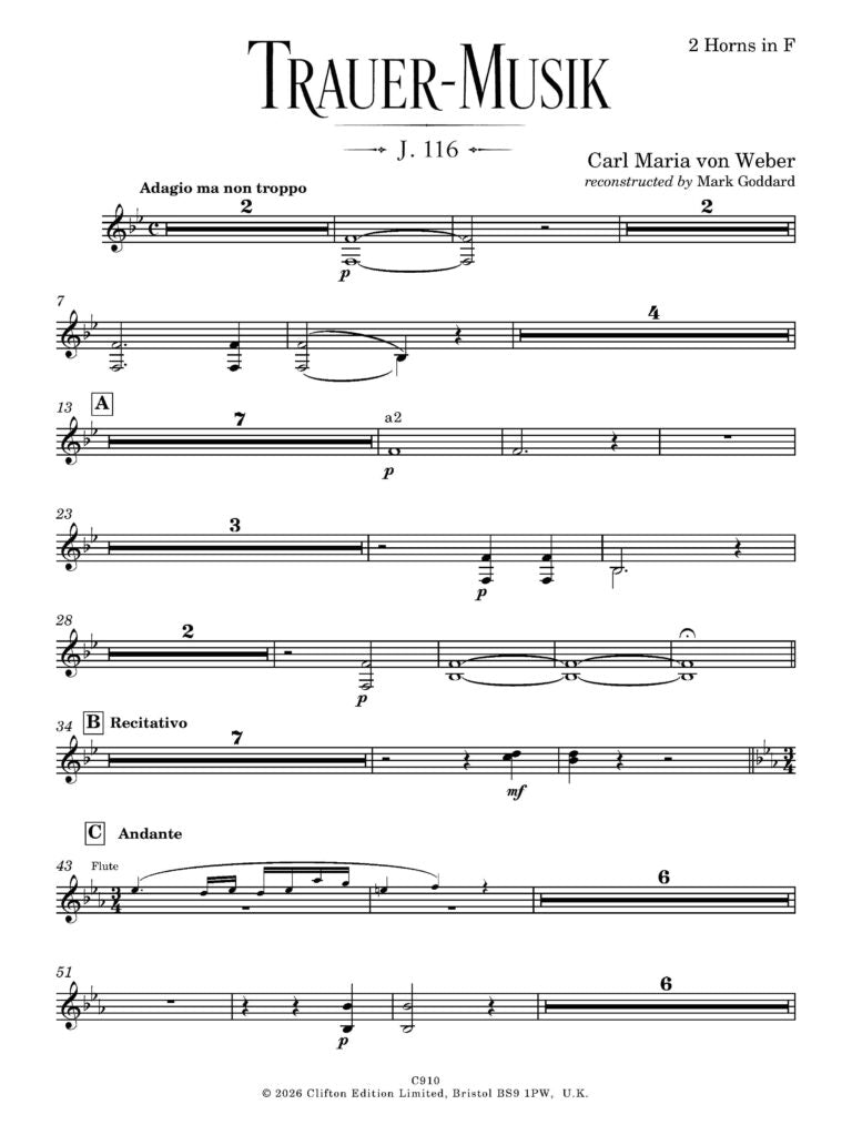 Weber - Trauer-Musik for solo baritone and wind ensemble (Score and Parts) - (Digital Download)