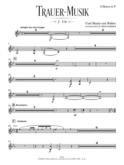 Weber - Trauer-Musik for solo baritone and wind ensemble (Score and Parts) - (Digital Download)
