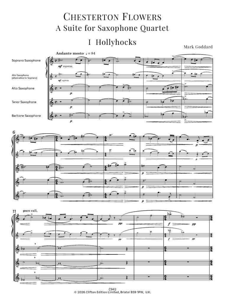 Goddard - Chesterton Flowers (Saxophone Quartet)- Digital Download