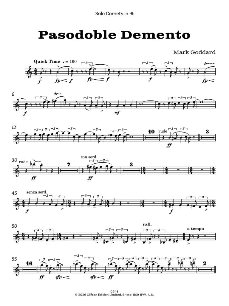 Goddard, Mark - Pasodoble Demento – a Lollipop for Brass Band   - Digital Download