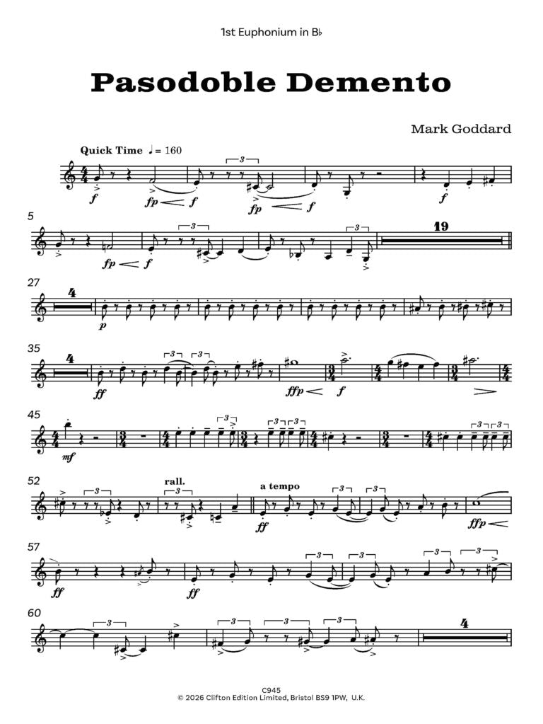 Goddard, Mark - Pasodoble Demento – a Lollipop for Brass Band   - Digital Download
