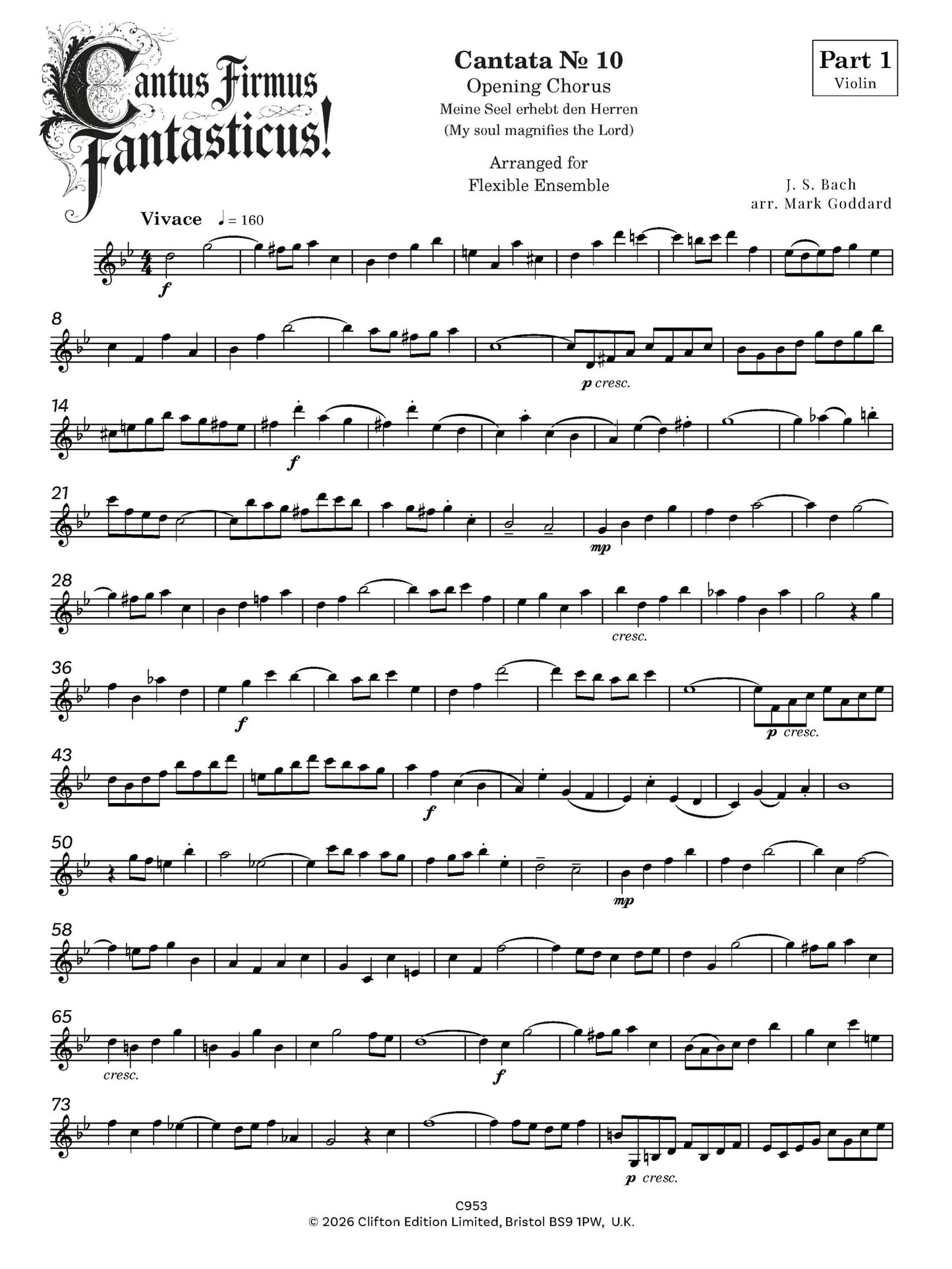 Bach J S arr. Mark Goddard - Cantus Firmus Fantasticus!  for flexible ensemble - (Digital Download)