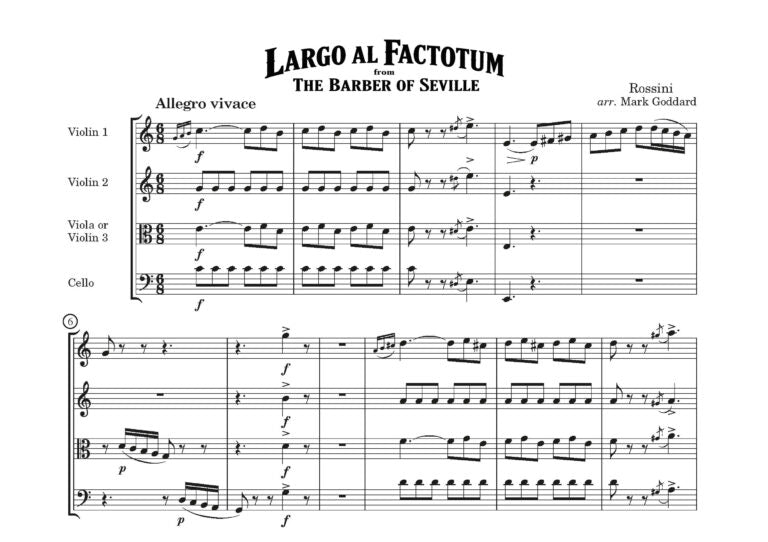 Gioacchino Rossini arr. Mark Goddard - Largo al Factotum from The Barber of Seville for string Quartet - Digital Download