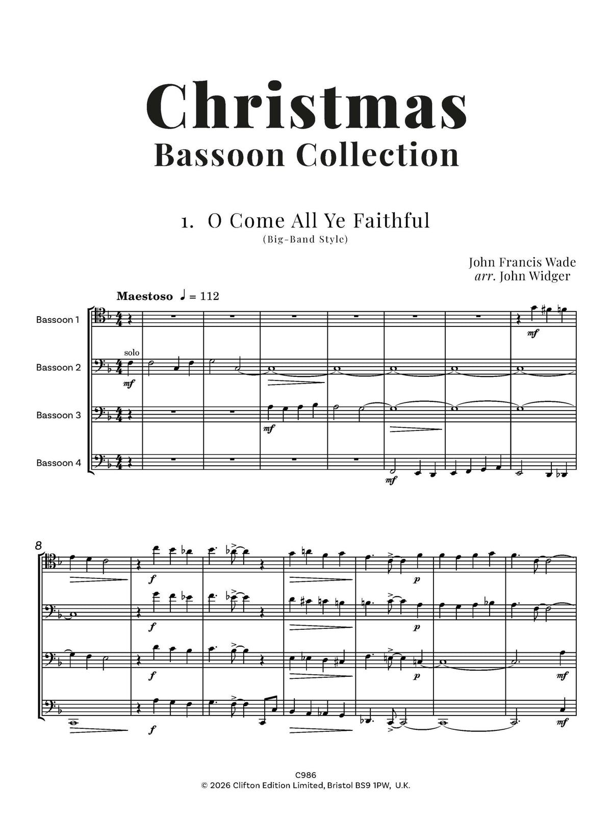 Traditional arr. Mark Goddard and John Widger - Christmas Bassoon Collection (Bassoon Quartet)- Digital Download