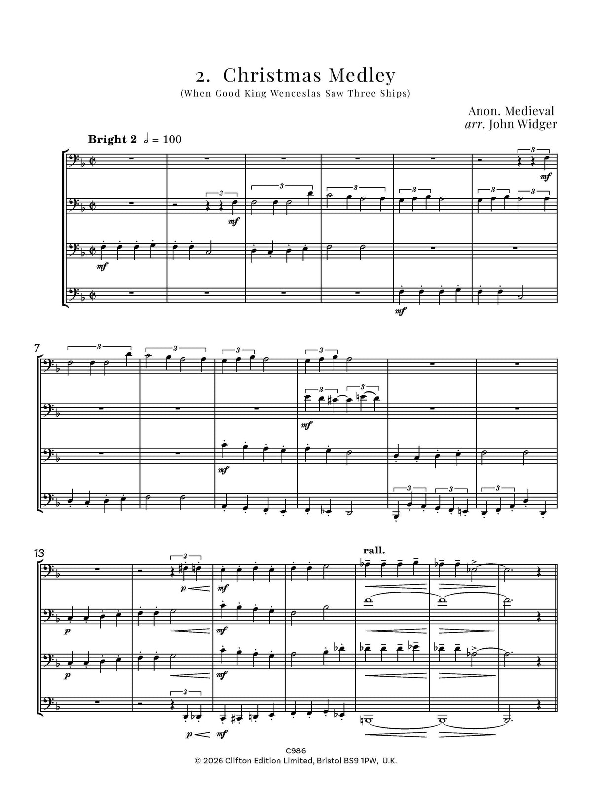 Traditional arr. Mark Goddard and John Widger - Christmas Bassoon Collection (Bassoon Quartet)- Digital Download